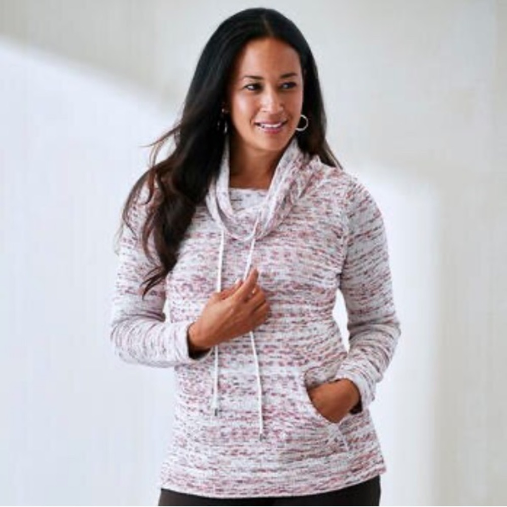 Preswick & Moore Wine Combo Space Dye Knit Marled Cowl Neck Pullover Sweater